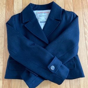 Cropped navy blue pea coat.